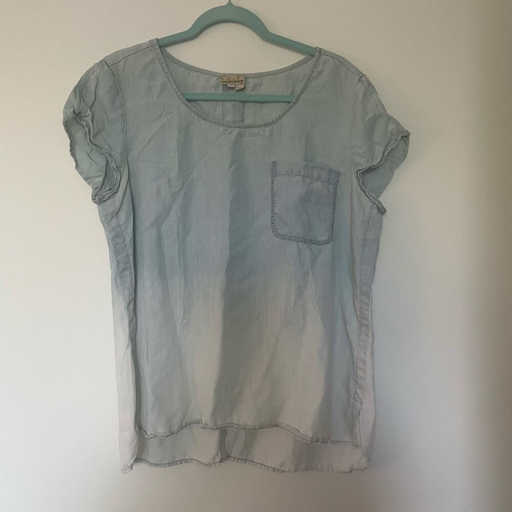 Anthropologie Holding Horses Dip-Dyed Ombré Chambray Blouse Sz L